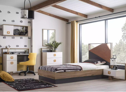 Childrens room Suite Childrens bed Children's furniture Bed Wood Gray Set 6 pieces